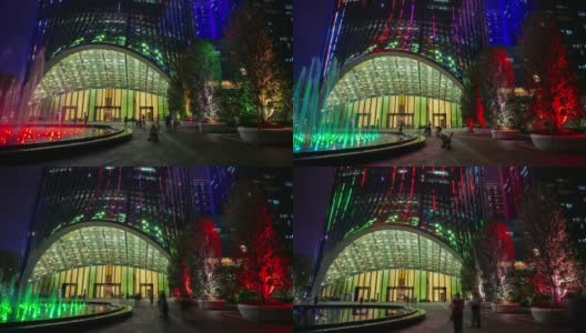 夜间照明深圳市著名建筑入口喷泉全景4k时间推移中国高清在线视频素材下载