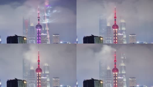 4K:上海摩天大楼夜景，中国高清在线视频素材下载