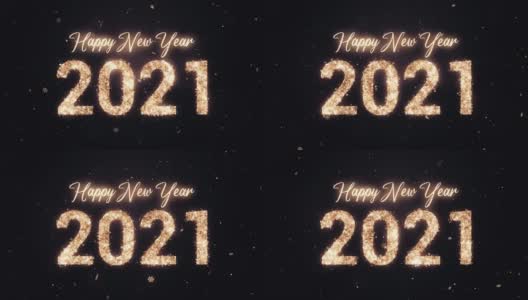 2021新年快乐。金色在黑暗的背景上闪闪发光。Loopable高清在线视频素材下载