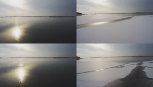 波维兹基湖面结冰。无人机拍摄波兰的冬天高清在线视频素材下载