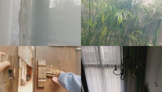 第一视角FPV亚洲华人男性走出他的房间，打开玻璃门通过他的前院和打开木门高清在线视频素材下载