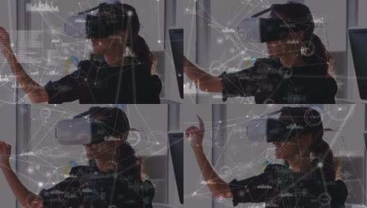 佩戴vr头盔的女性的网络连接动画高清在线视频素材下载