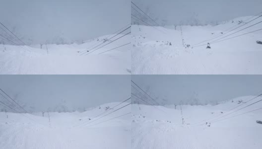 缓慢的运动。山顶积雪和滑雪场缆车的俯视图高清在线视频素材下载