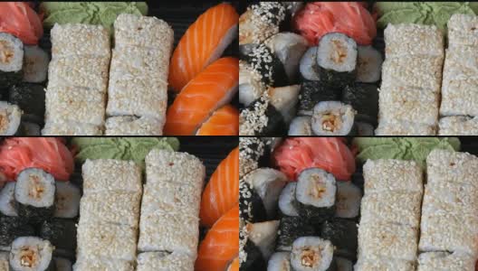 大寿司集各种寿司卷，寿司，手握寿司，近观高清在线视频素材下载