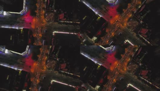 中国夜间照明深圳交通街道十字路口空中俯视图4k高清在线视频素材下载