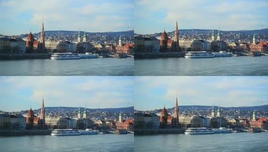 多瑙河与布达佩斯的景色高清在线视频素材下载