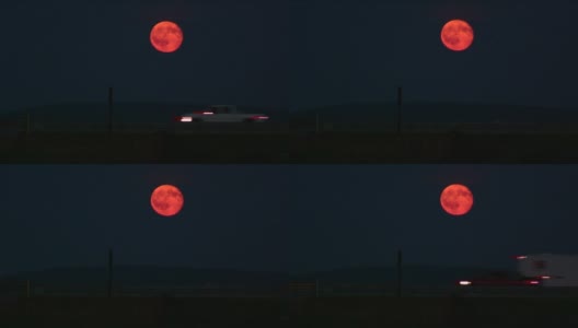 红月亮与汽车高清在线视频素材下载
