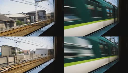 高速电动火车在铁轨上运行的镜头高清在线视频素材下载