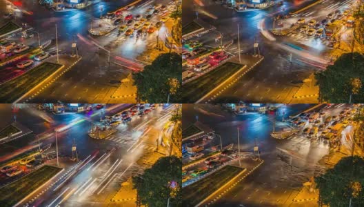Cinemagraph 4K分辨率，曼谷市中心的夜景，从摩天大楼的顶部观看，展示道路上的照明交流概念。抽象背景与HRD效果滤镜。高清在线视频素材下载
