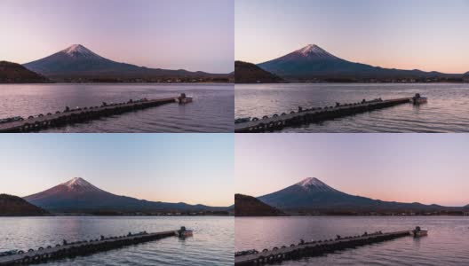 黎明时分的富士山和川口湖高清在线视频素材下载