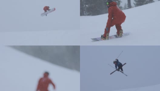 在科罗拉多州落基山脉的滑雪度假村小镇滑雪和单板滑雪活动高清在线视频素材下载