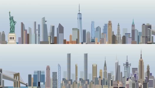 纽约市天际线从左向右滑动的动画高清在线视频素材下载
