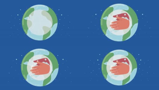 全球洗手日动画与手和世界星球高清在线视频素材下载