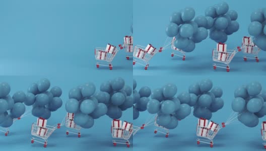 气球和礼物与蓝色背景，3d渲染。高清在线视频素材下载