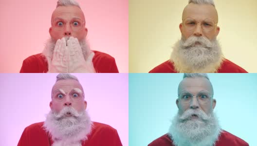 震惊的圣诞老人，惊讶的情绪，脸上的表情在新年假期高清在线视频素材下载