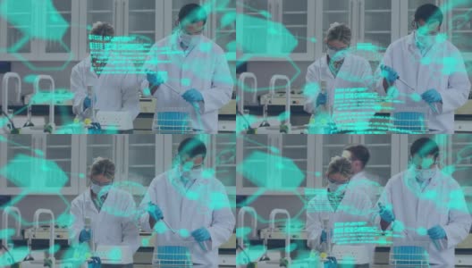 数据处理的动画，数字人脑模型和分子在实验室工作的医生高清在线视频素材下载