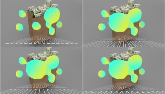 动画的彩色污渍与钱的钱包高清在线视频素材下载