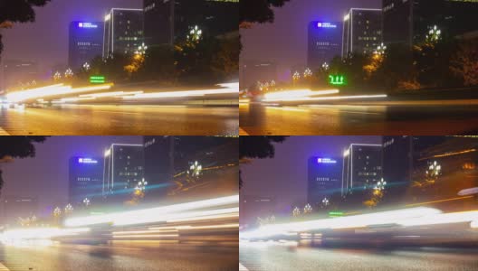 夜光照亮成都城市交通街道，时光流逝全景4k中国高清在线视频素材下载