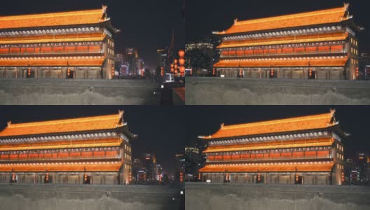 西安古城墙夜景，中国。高清在线视频素材下载