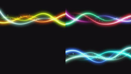 几条带有五种颜色辉光效果和辉光粒子的描边线高清在线视频素材下载