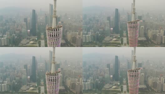 日落时分广州市区著名塔顶航拍4k中国全景高清在线视频素材下载