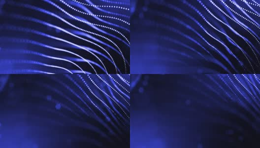 发光粒子的3d渲染循环动画形成摆动线作为摆动的花环作为节日背景或抽象背景的粒子与景深和散景像vj循环。蓝色25高清在线视频素材下载