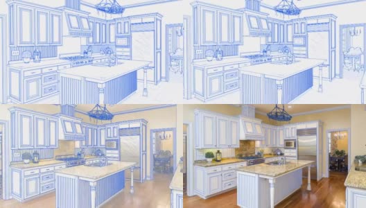 自定义厨房从绘图到完成的过渡高清在线视频素材下载