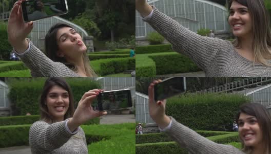 一名女子在巴西圣保罗的植物园里自拍高清在线视频素材下载