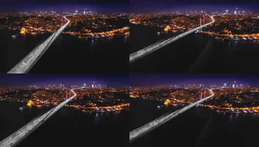晚上在博斯普鲁斯海峡的大桥上高清在线视频素材下载