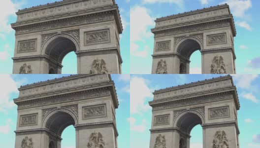法国国家象征凯旋门在蓝天背景下，缩小高清在线视频素材下载