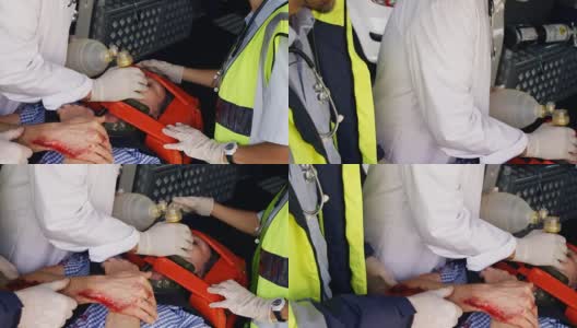 急救医疗人员拿着氧气面罩高清在线视频素材下载