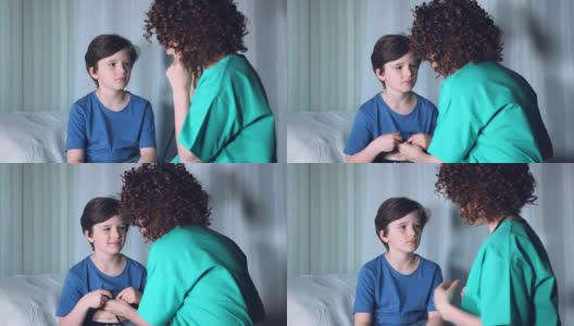 医生用听诊器听心跳的4k医院拍摄的生病的孩子高清在线视频素材下载