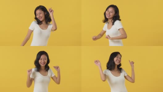 精力充沛的年轻亚洲女子微笑和跳舞高清在线视频素材下载