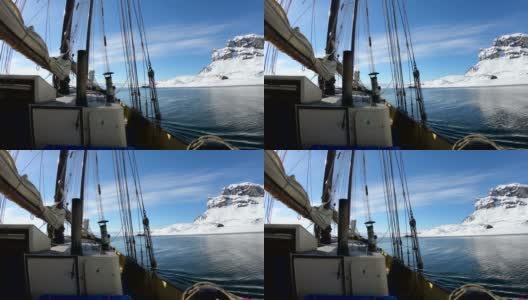 斯瓦尔巴特群岛探险，乘帆船前往北部峡湾，冰川高清在线视频素材下载
