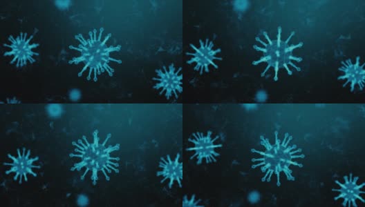 三维绘制2019冠状病毒疫情概念线框病毒，病毒2019-ncov流感爆发，三维医学的浮动流感病毒细胞在显微镜下，世界大流行风险概念高清在线视频素材下载