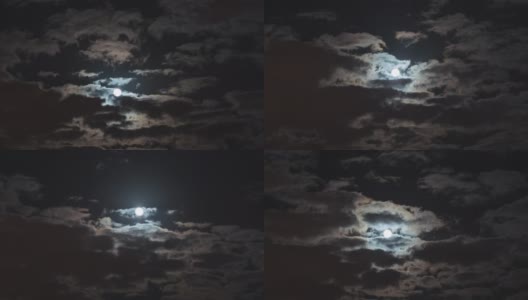 夜空和满月云移动时间为4k高清在线视频素材下载
