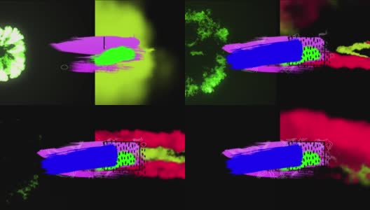 彩色抽象形状和黑色背景上的绿色和红色烟雾的动画高清在线视频素材下载