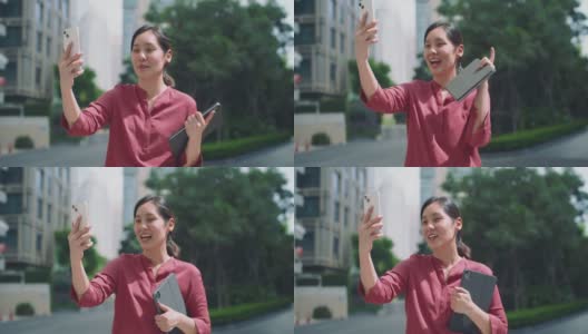 亚洲女性视频通话智能手机给她的朋友高清在线视频素材下载