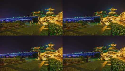 夜光武汉滨江纪念塔大禹神花桥全景4k时间流逝中国高清在线视频素材下载