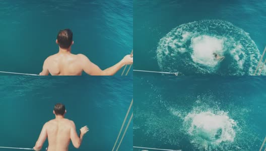 男子跳入水中高清在线视频素材下载