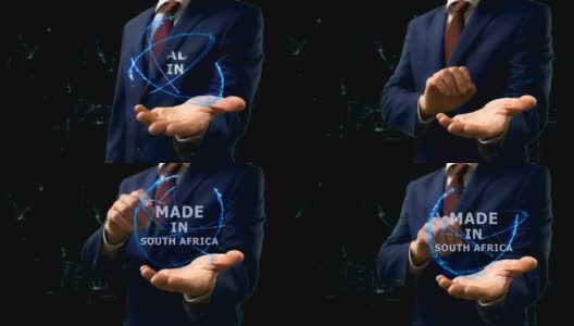 商人在手上展示南非制造的全息概念图高清在线视频素材下载