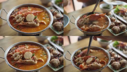 冬阴功，功配椰奶汤。当地的泰国传统招牌菜高清在线视频素材下载