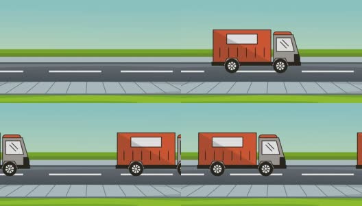 城市景观与卡车送货服务动画高清在线视频素材下载