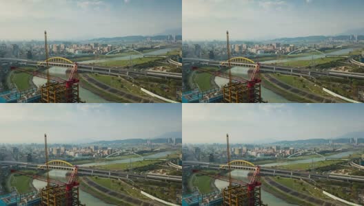 昼光台北市景河流桥梁建设航拍全景4k时间推移台湾高清在线视频素材下载