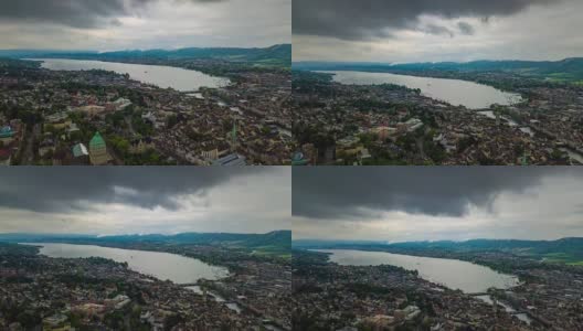 风暴天空白天时间苏黎世湖滨城市景观空中全景4k时间流逝瑞士高清在线视频素材下载