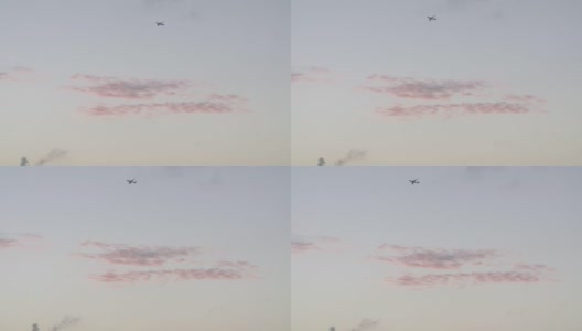 私人飞机在天空中飞走，红云在迈阿密日落，离开或到达热带地区高清在线视频素材下载