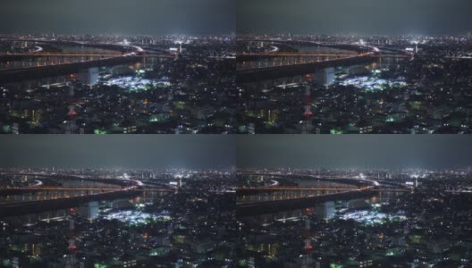 东京市内夜景及交通，从船abori观景台观景台上俯瞰高清在线视频素材下载
