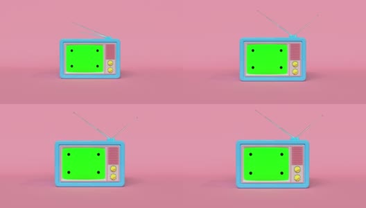 粉色场景蓝色电视空白绿屏卡通风格3d渲染高清在线视频素材下载