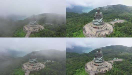 多雾多云的大佛无人机电影，昂坪360，香港高清在线视频素材下载