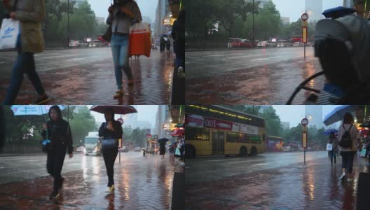 香港的人行道和车流在雨中高清在线视频素材下载